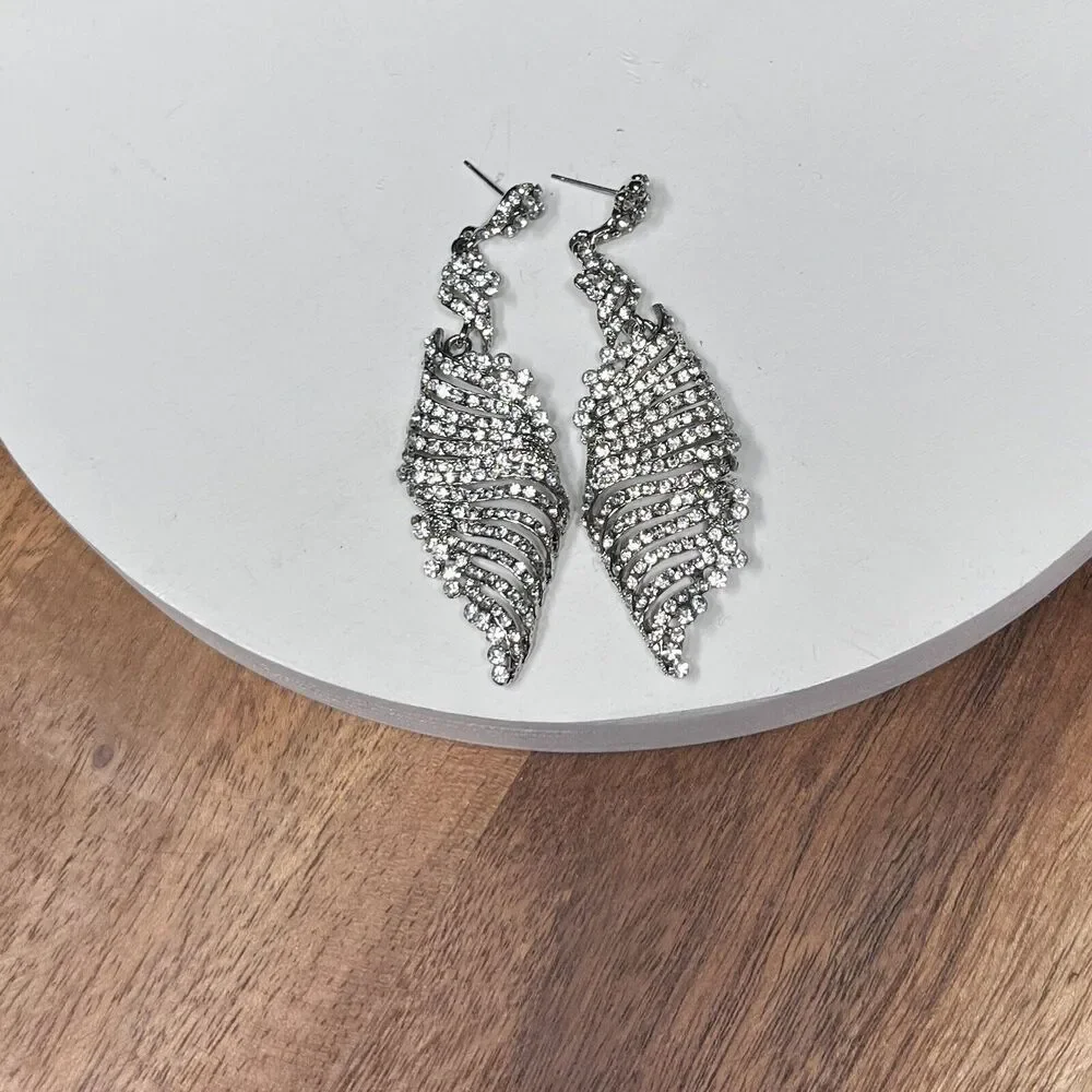 Earrings Women Silver Tone Clear Stone Fashion Dangle‎ Drop Formal 3 Inch 2127